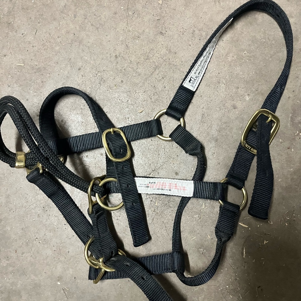 Black Nylon Horse Halter with Brass Hardware MONTY ROBERTS TRAINING